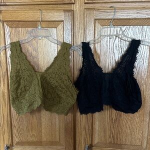 aerie Lace Bralette Set — Olive & Black